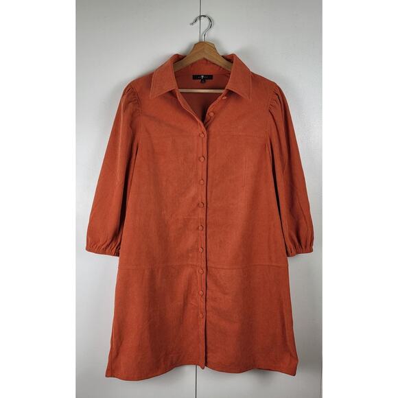 7 For All Mankind Dresses & Skirts - 7 For All Mankind Cinnamon Orange Corduroy Cottage Button Down Mini Dress L